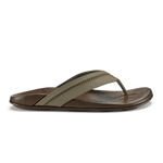Clay and mustang leather flip-flop sandal with stitched toe strap and textured footbed.
