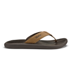 Tan and dark brown flip-flop sandal with thong strap and cushioned sole.