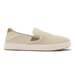 Tan and cream slip-on sneaker with mesh upper, leather heel, and white midsole.