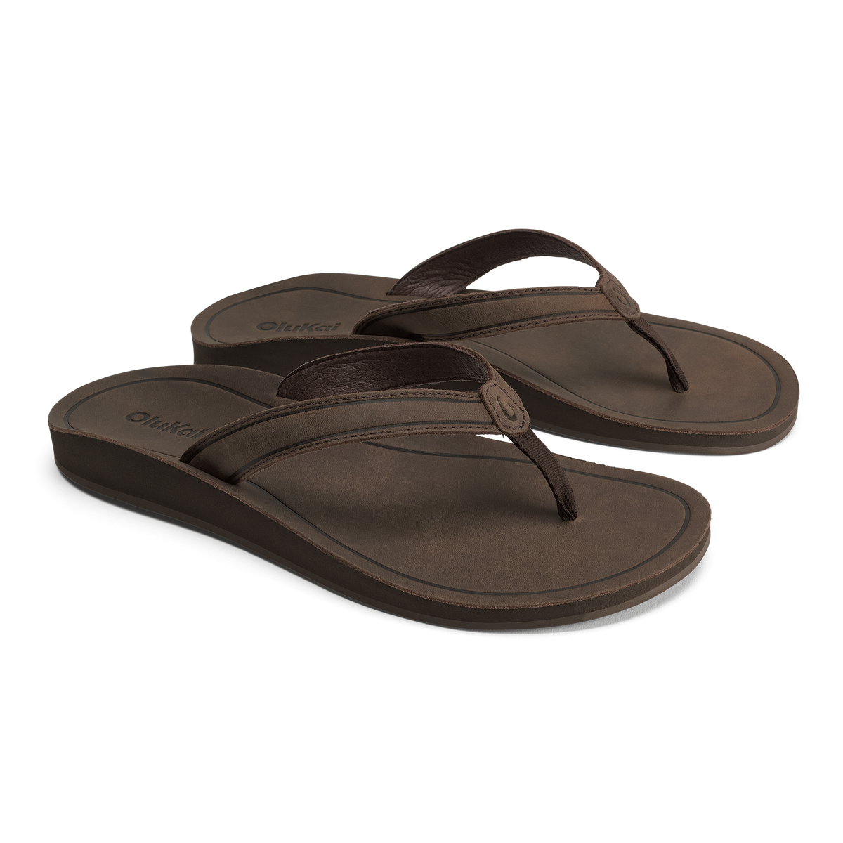 Pair of dark brown flip-flop sandals with thong straps and cushioned soles.