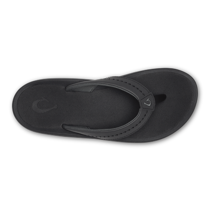 Black thong sandal with textured footbed and stitched strap detail, shown from above.