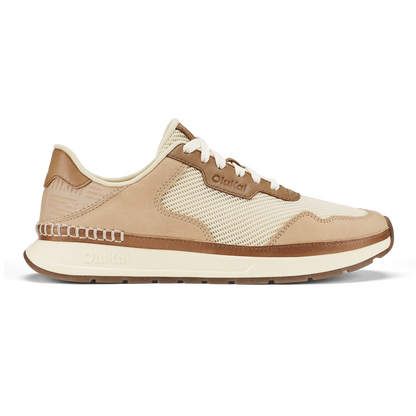 Koke sneaker in white sand and tan with mesh paneling, cream laces, and cream rubber sole.